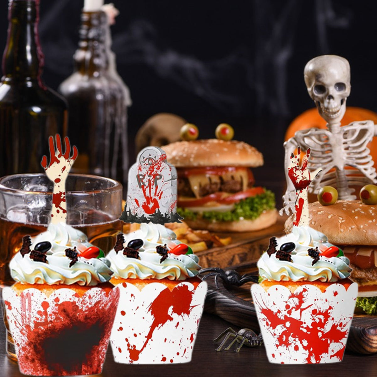 Halloween Cupcake Toppers - 48 Pcs Decorative Picks Set