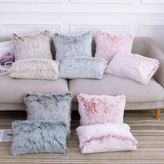 Long hair gradient color pillowcase back cushion plush pillowcase