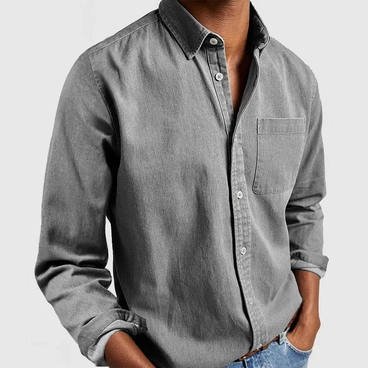 Classic Men's Long-Sleeve Dress Shirt - Professional Lapel Collar Button-Down