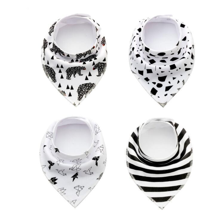 Baby Bandana Bibs 4-Pack - Cotton Triangle Drool Bibs with Arrow & Wave Prints