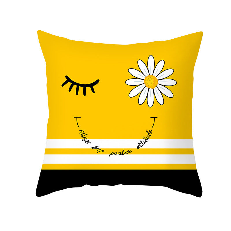 Modern Yellow Daisy Flower Cushion Cover - Creative Letter Print Pillow Case for Home