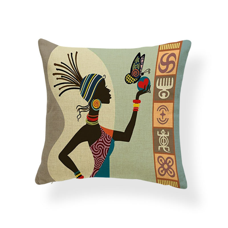 Printed cotton and linen cushion cover