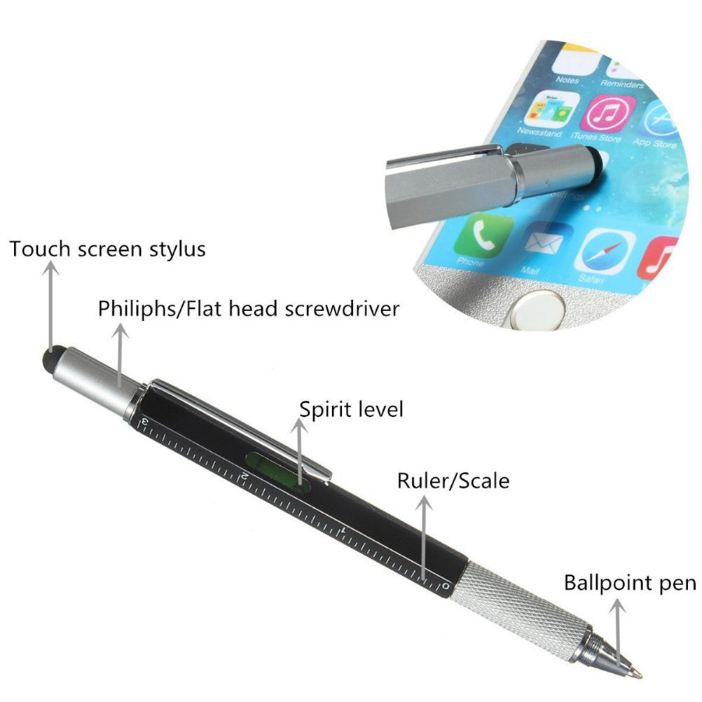6-in-1 Multifunctional Stylus Pen - Touch Screen Pen with Ruler, Screwdriver & Spirit Level