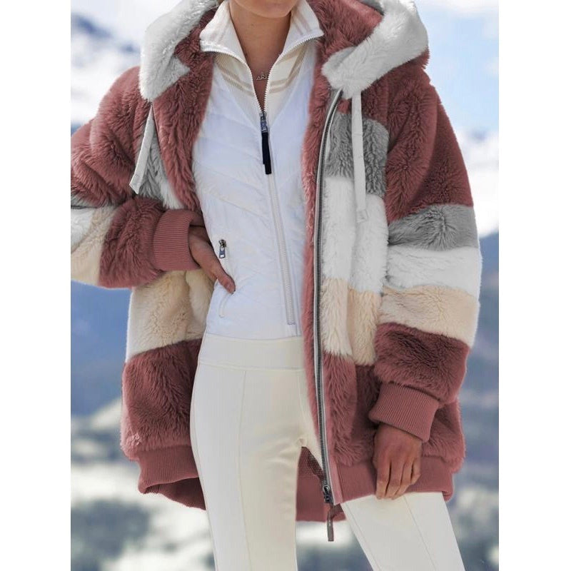 Women's Multicolor Patchwork Hooded Short Jacket - Fashion Outerwear