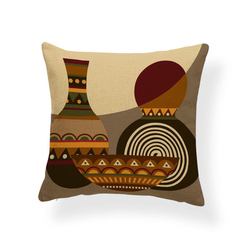 Printed cotton and linen cushion cover