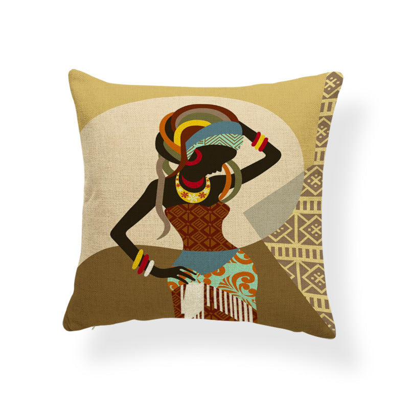 Printed cotton and linen cushion cover