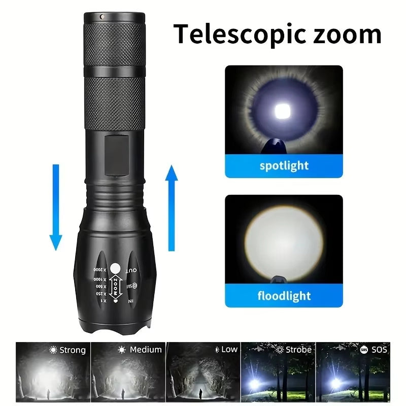 High Power LED Tactical Flashlight - 5-Mode Zoomable Torch