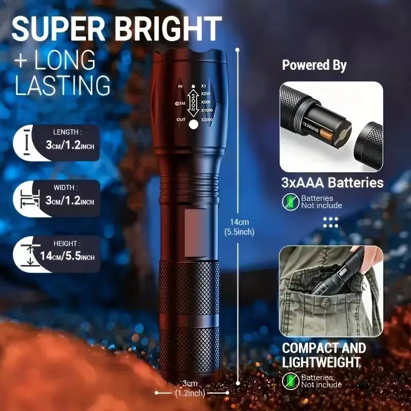 High Power LED Tactical Flashlight - 5-Mode Zoomable Torch