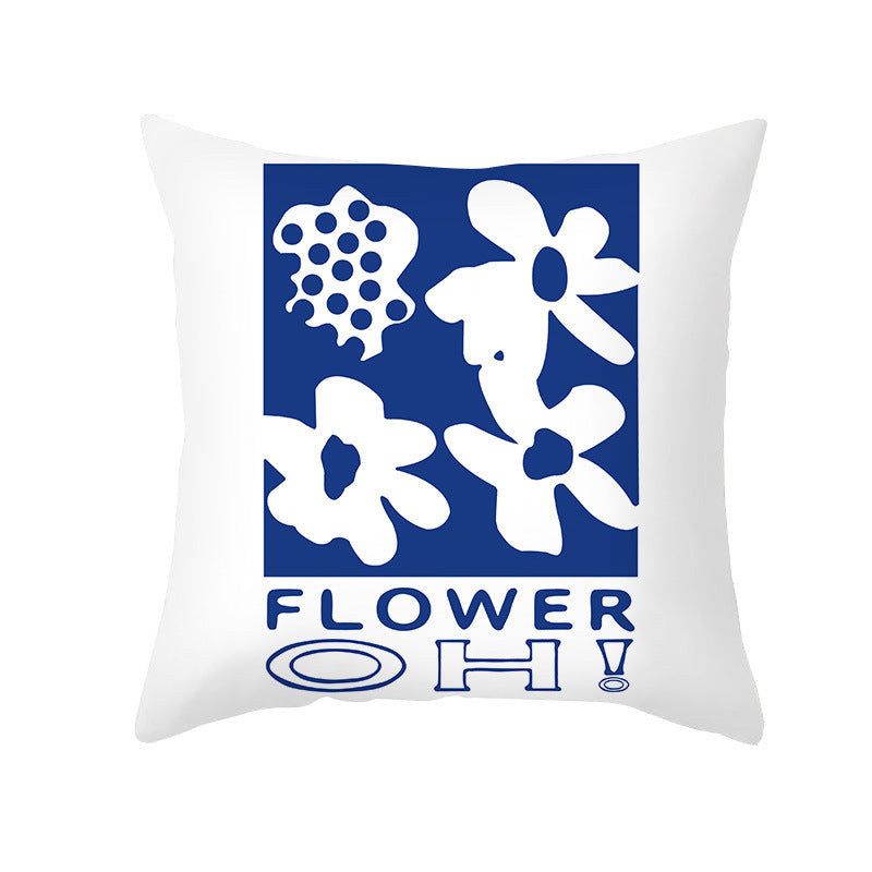 Ins Blue Abstract Super Soft Printing Pillowcase - Retro Art Sofa Cushion for Modern Home