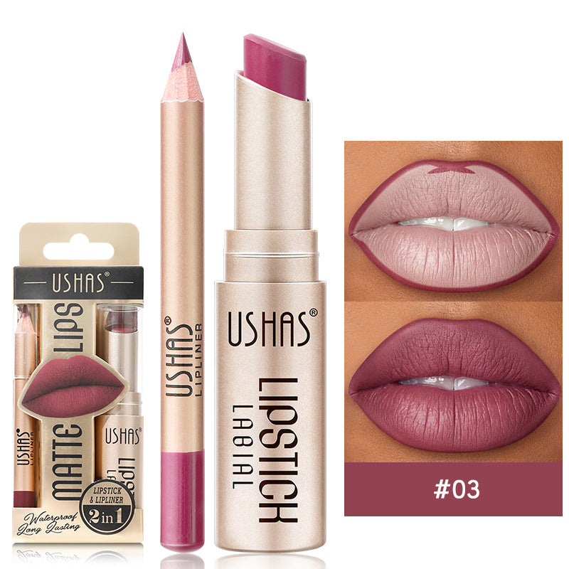 Long-Lasting Matte Lipstick & Lip Liner Set - Waterproof Non-Transfer 12 Color Collection