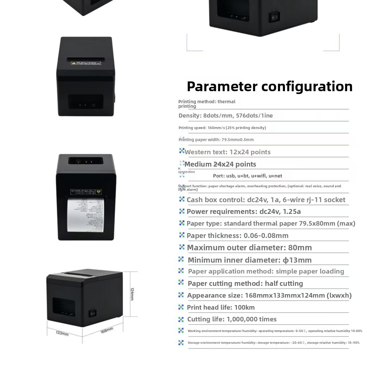 Thermal Receipt Printer - 80mm USB Bluetooth WiFi POS Printer