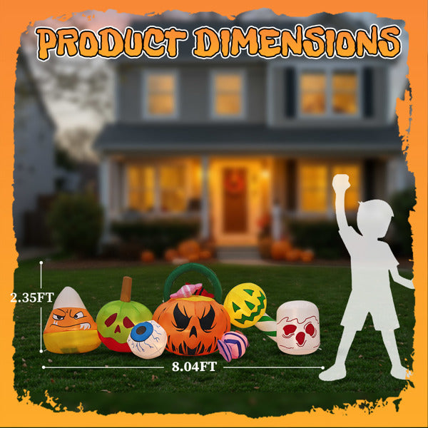 8ft Halloween Inflatables - Pumpkins Eyeball Candy with Built-in LEDs