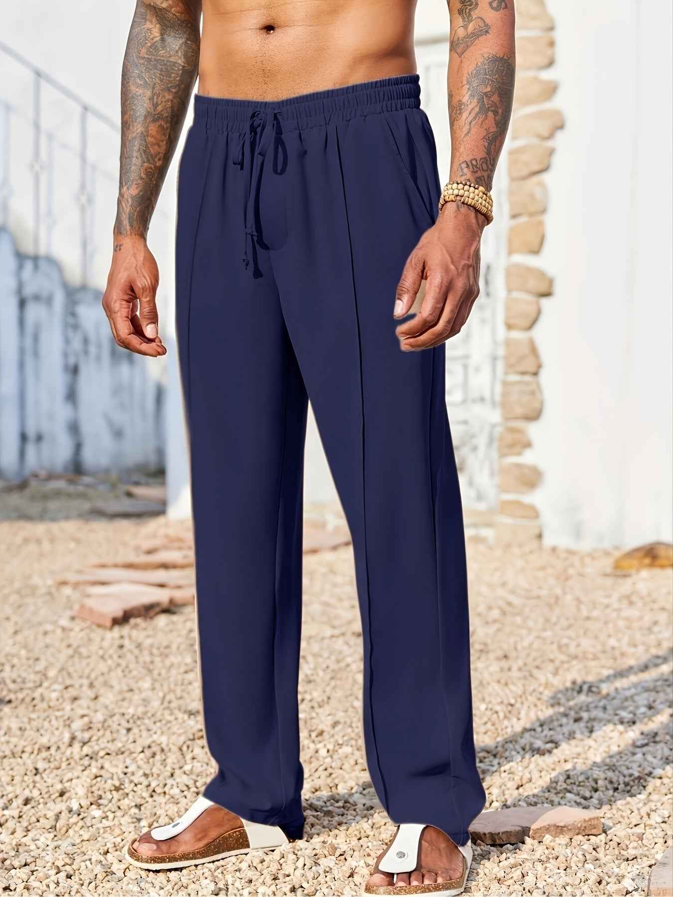 Men's Casual Loose Trousers - Quick-Drying Waist-Tied Pants with Pockets
