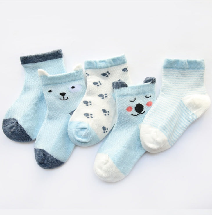 Children's Cotton Socks 5-Pack - Breathable Summer Socks for Boys & Girls