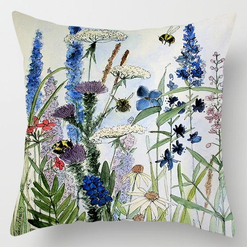 Floral Plant Pattern Cushion Cover - Botanical Bedroom Decor Throw Pillow Case