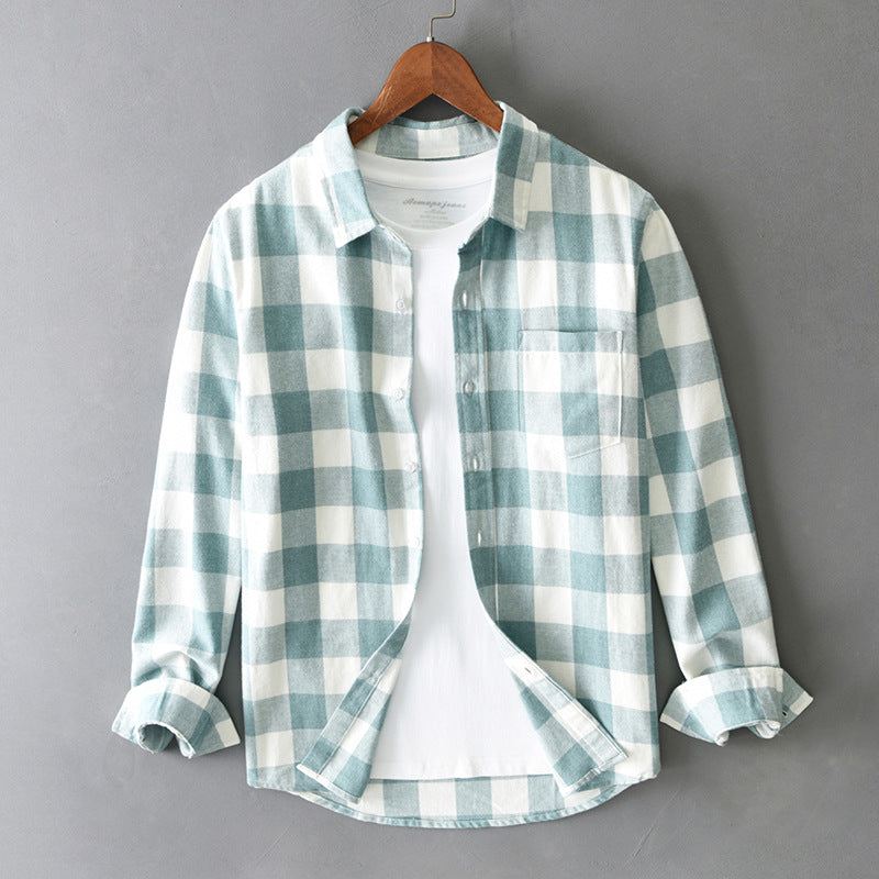 Men's Long Sleeve Plaid Cotton Shirt - Classic Button-Down with Traditional Pattern