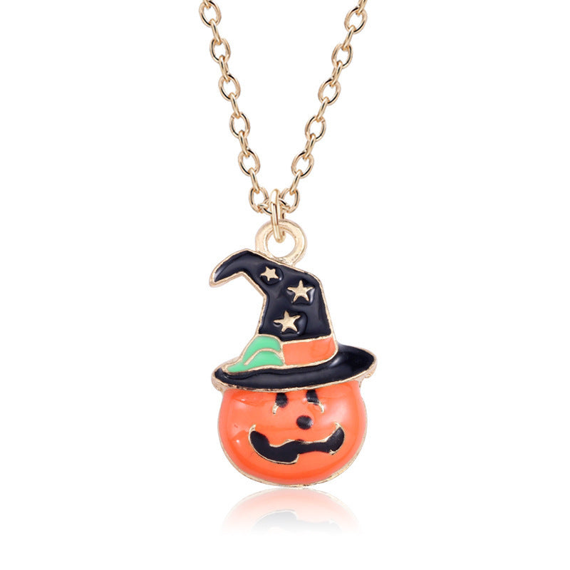 Halloween Pumpkin Cat Necklace - Oil Drop Clavicle Chain Pendant