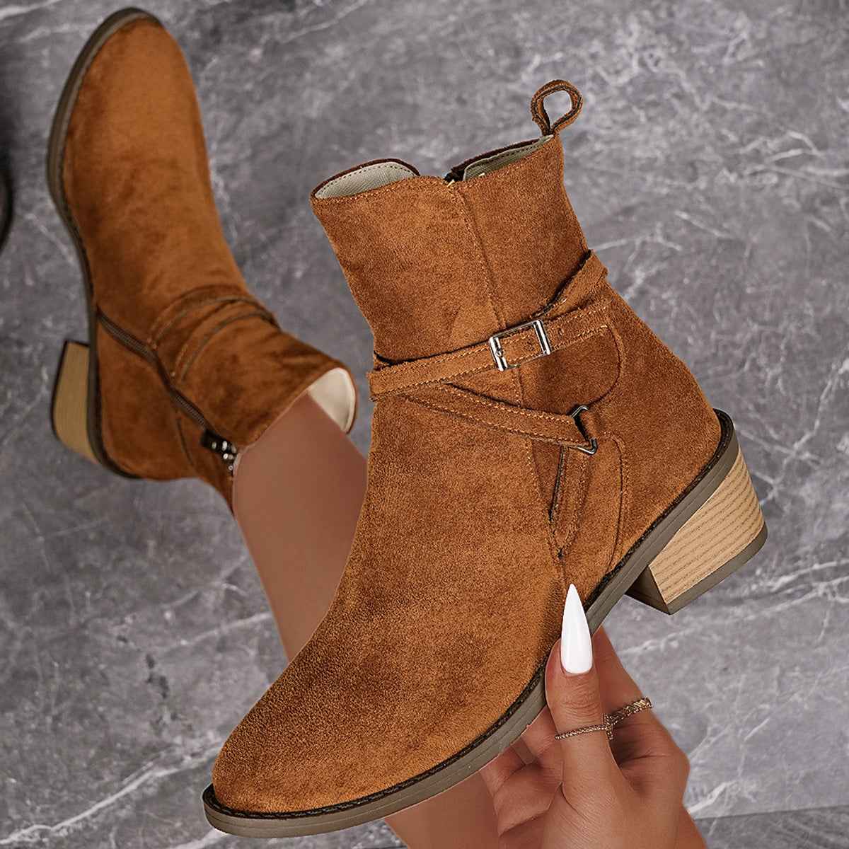 New Cross-strap Side Zipper Mid-heel Ankle Boots For Women