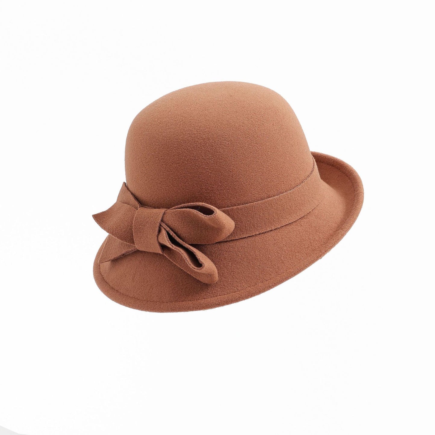 Women's French-Style Elegant Retro Woolen Bowler Hat with Curling Bow
