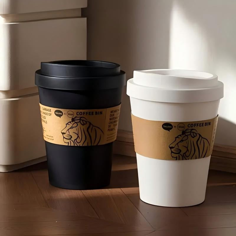 2025 New Elegant Lion Theme Coffee Cup Trash Can Deodorizing Push-On Lid Black And White Odor Resistance High Aesthetic Large Capacity