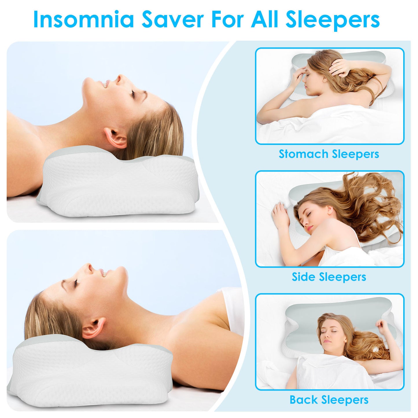1Pc Orthopedic Memory Foam Pillow With Cooling Case Neck Support Pillow With Machine Washable Case For Side Back Stomach Sleepers
