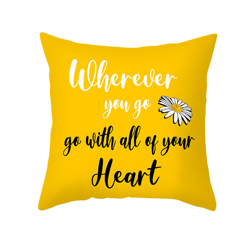 Modern Yellow Daisy Flower Cushion Cover - Creative Letter Print Pillow Case for Home