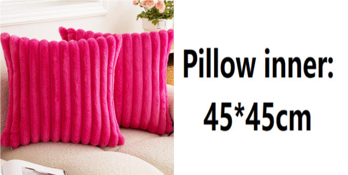 Rabbit Fur Solid Color Vertical Bar Plush Square Cushion Cover