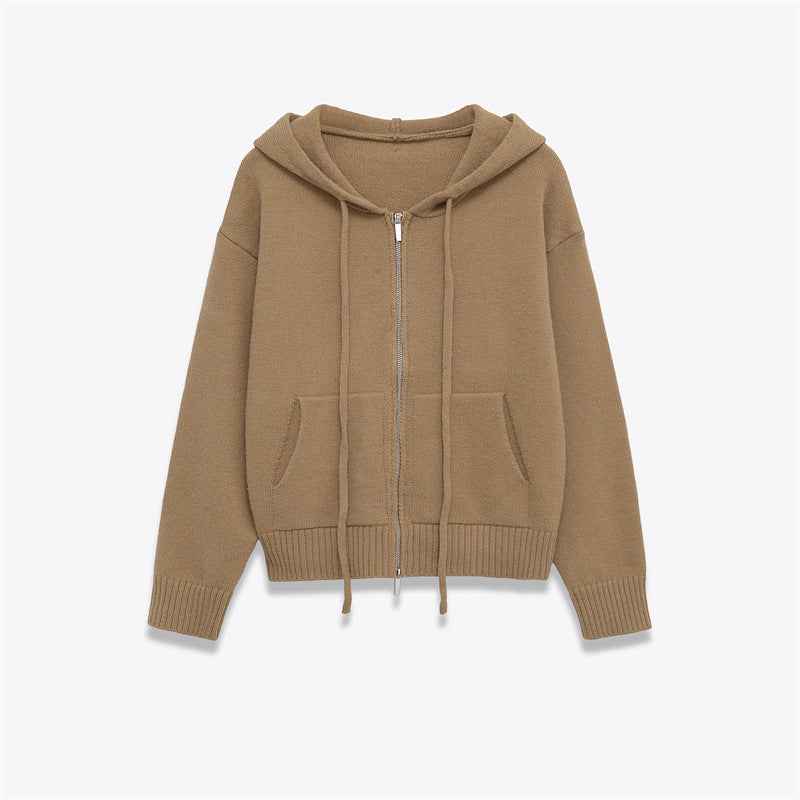 Women's Zipper Knit Hooded Sweatshirt