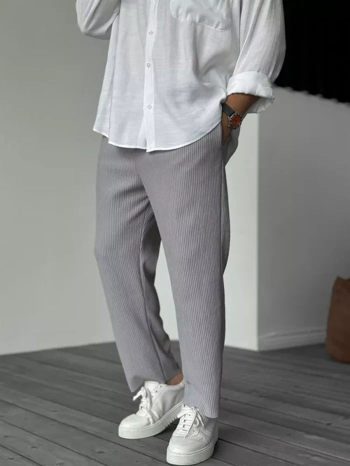 Men's Loose Straight Sports Casual Pants - Comfortable Striped Athletic Wear