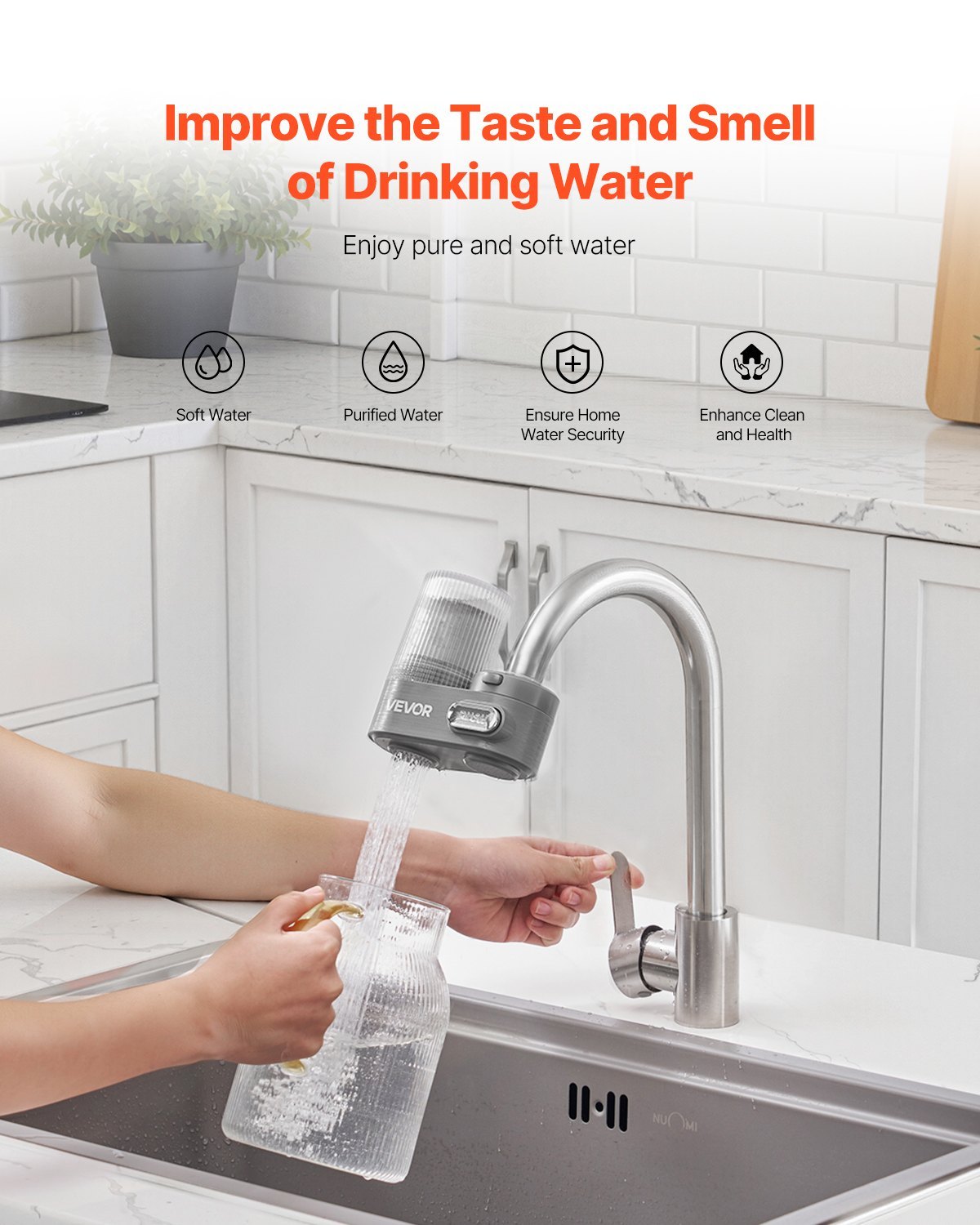 Faucet Mount Water Filter Sink Water Purifier For Kitchen Vertical Gray