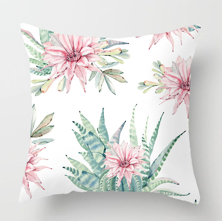 Watercolor Cactus Flowers Green Succulents Cushion Cover