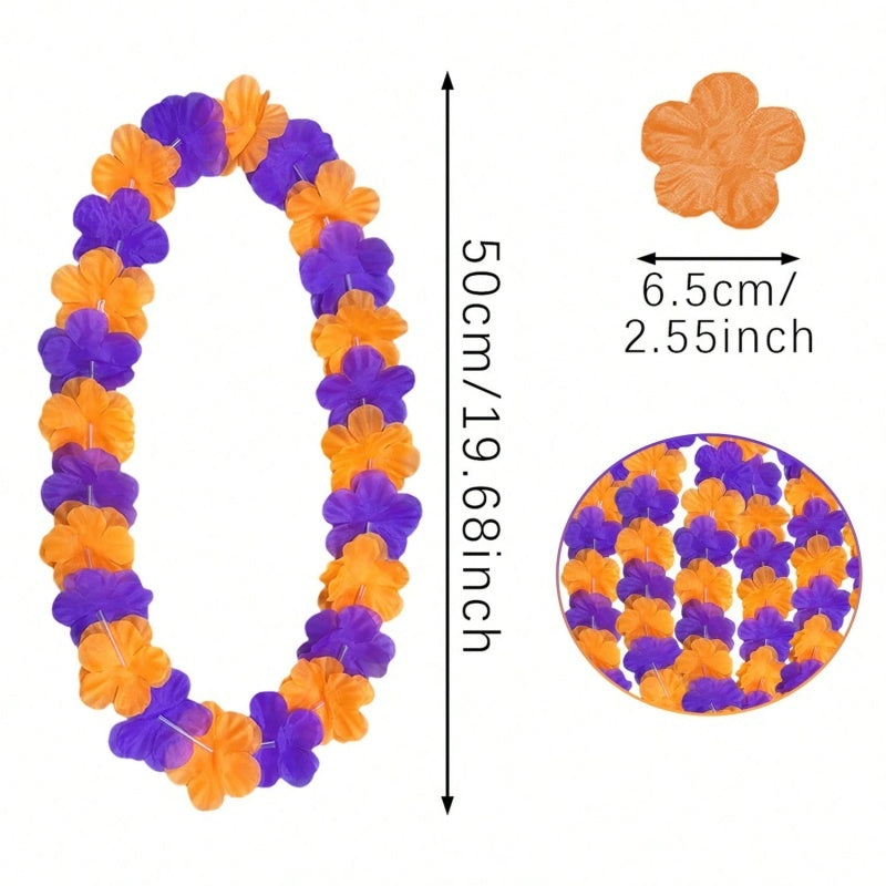 Halloween Flower Chain Garlands - 24 Pcs Orange Purple Black Party Decorations