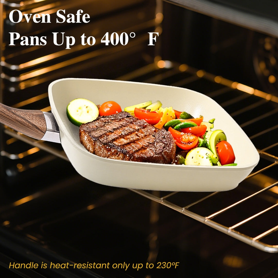 Nonstick Frying Pan Skillet Set, 3 Piece Square Grill Pans With Stay Cool Handle & PFOA Free, Compatible With All Stovetops