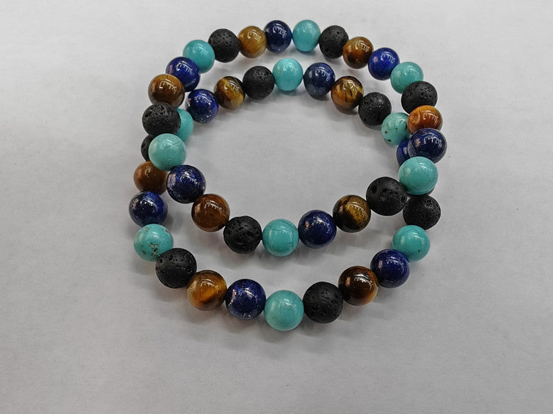 Tiger Eye Volcano Stone Orchid Pine Matte Blue Gold Stone Bracelet