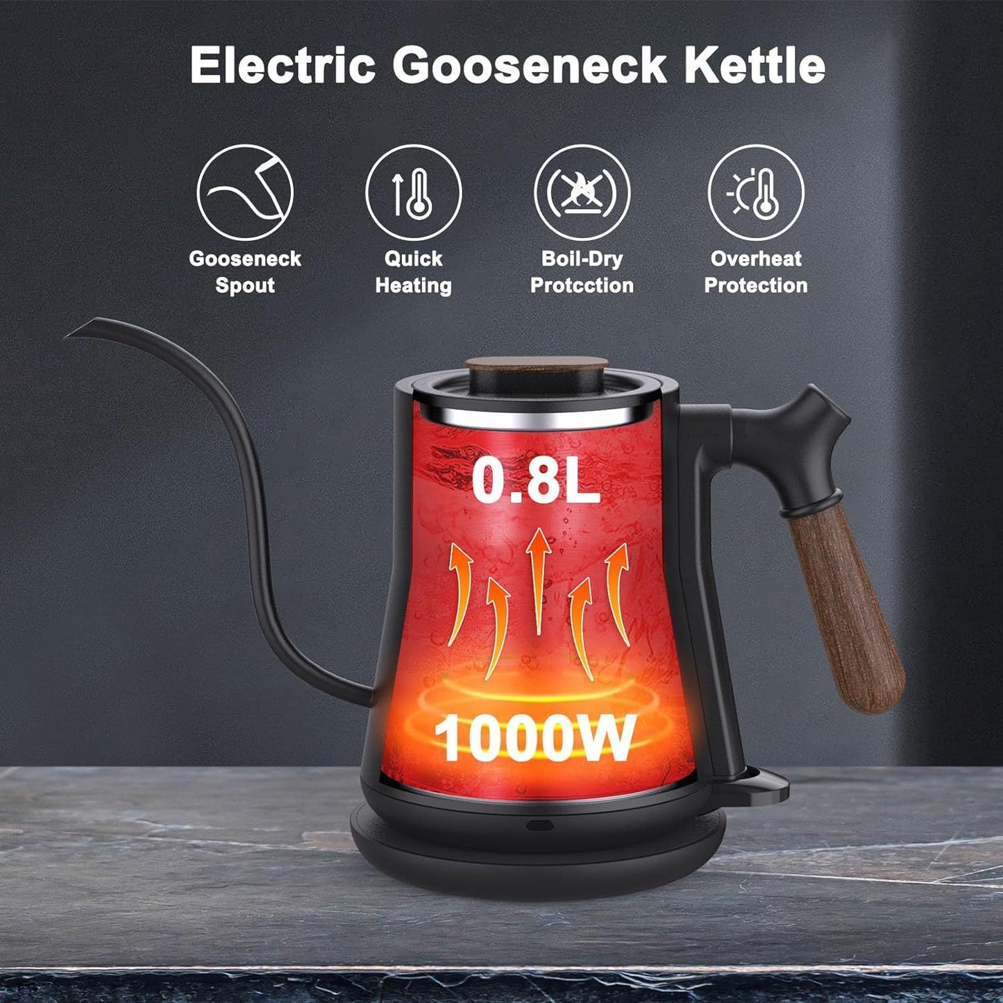 Gooseneck Electric Kettle - Pour Over Coffee Kettle with Precision Spout & Auto Shut-Off