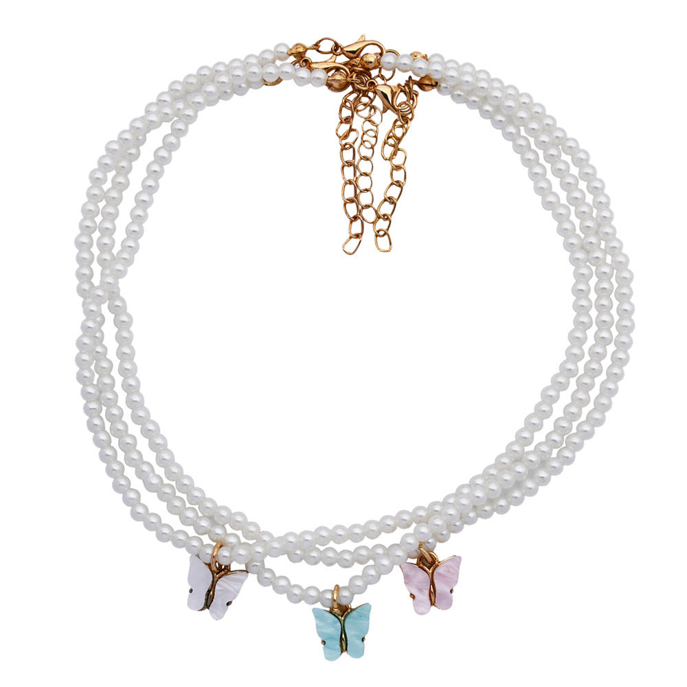 Elegant White Pearl Choker Necklace - Small Round Pearl Wedding Butterfly Necklace