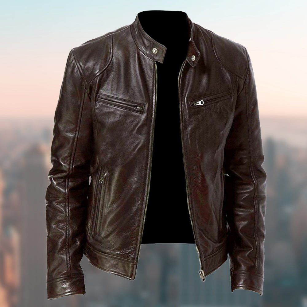 Men's Gentleman's Warm Zipper Cardigan - PU Leather Pocket Decorated Coat
