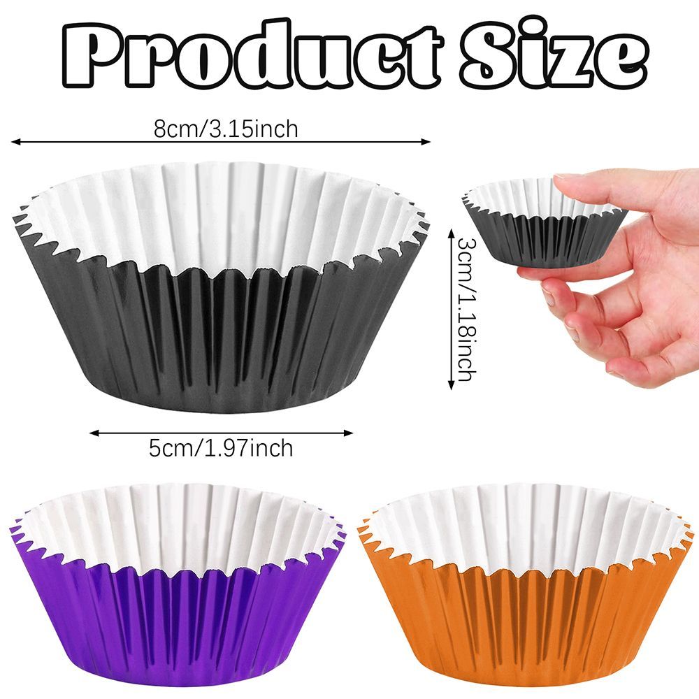 Halloween Foil Cupcake Liners - 300 Pcs Black Purple Orange Metallic