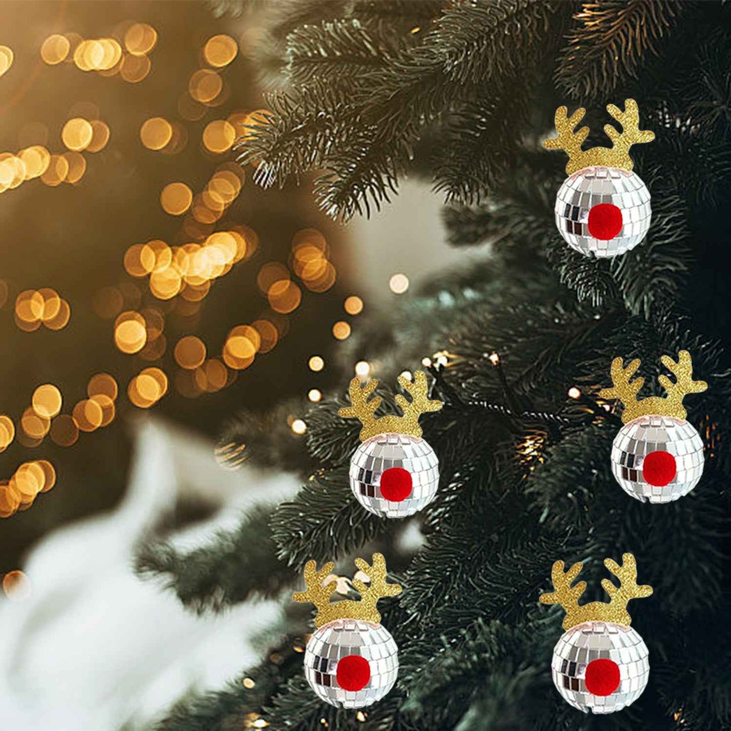 5 Pcs Christmas Silver Disco Mirror Ball - Reflective Elk Horns Xmas Ornaments (8x5x5cm) - DropOnline.co