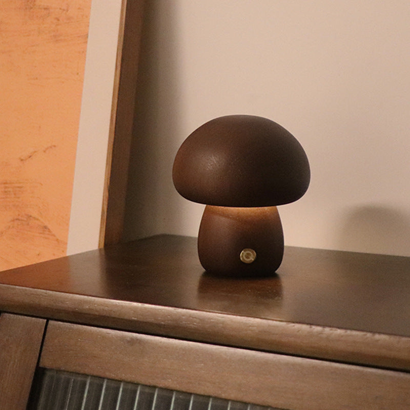 INS Wooden Cute Mushroom LED Night Light - Touch Switch Bedside Table Lamp for Bedroom