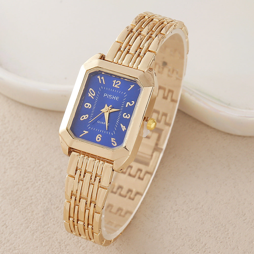 Gold Steel Band Quartz Watch - Elegant Bracelet Timepiece