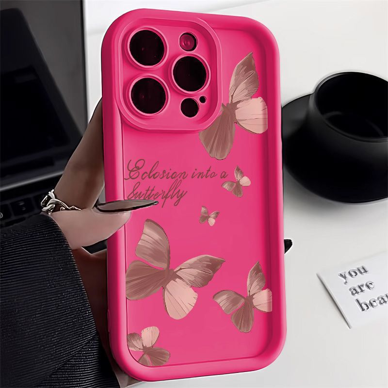 Elegant Butterfly iPhone Case - Rose Pink Artistic Design
