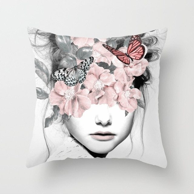 Abstract Print Flower Lady Cushion Cover - Artistic Pillow Cases for Modern Home Decor