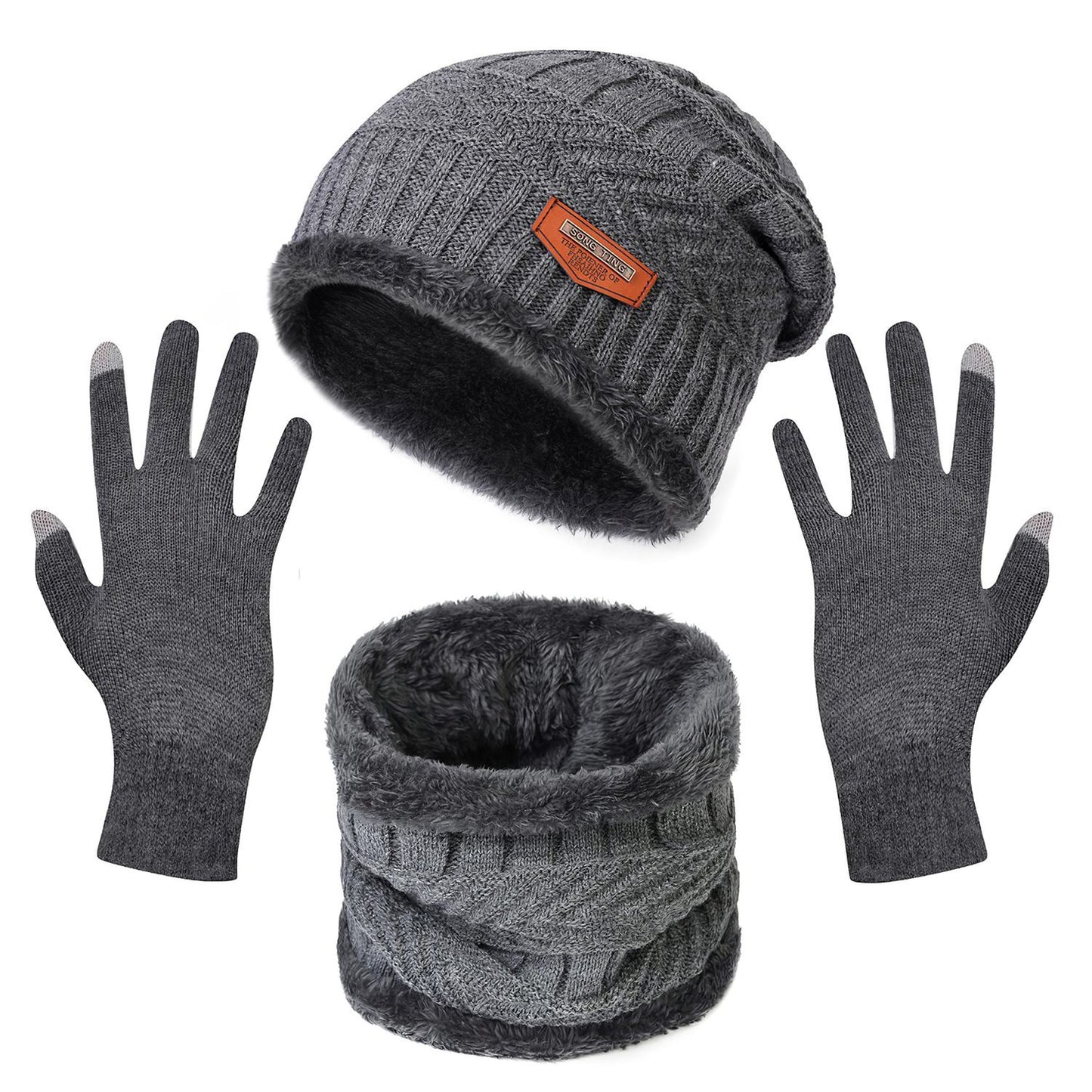 3-Piece Winter Accessories Set - Knitted Hat, Scarf & Touchscreen Gloves