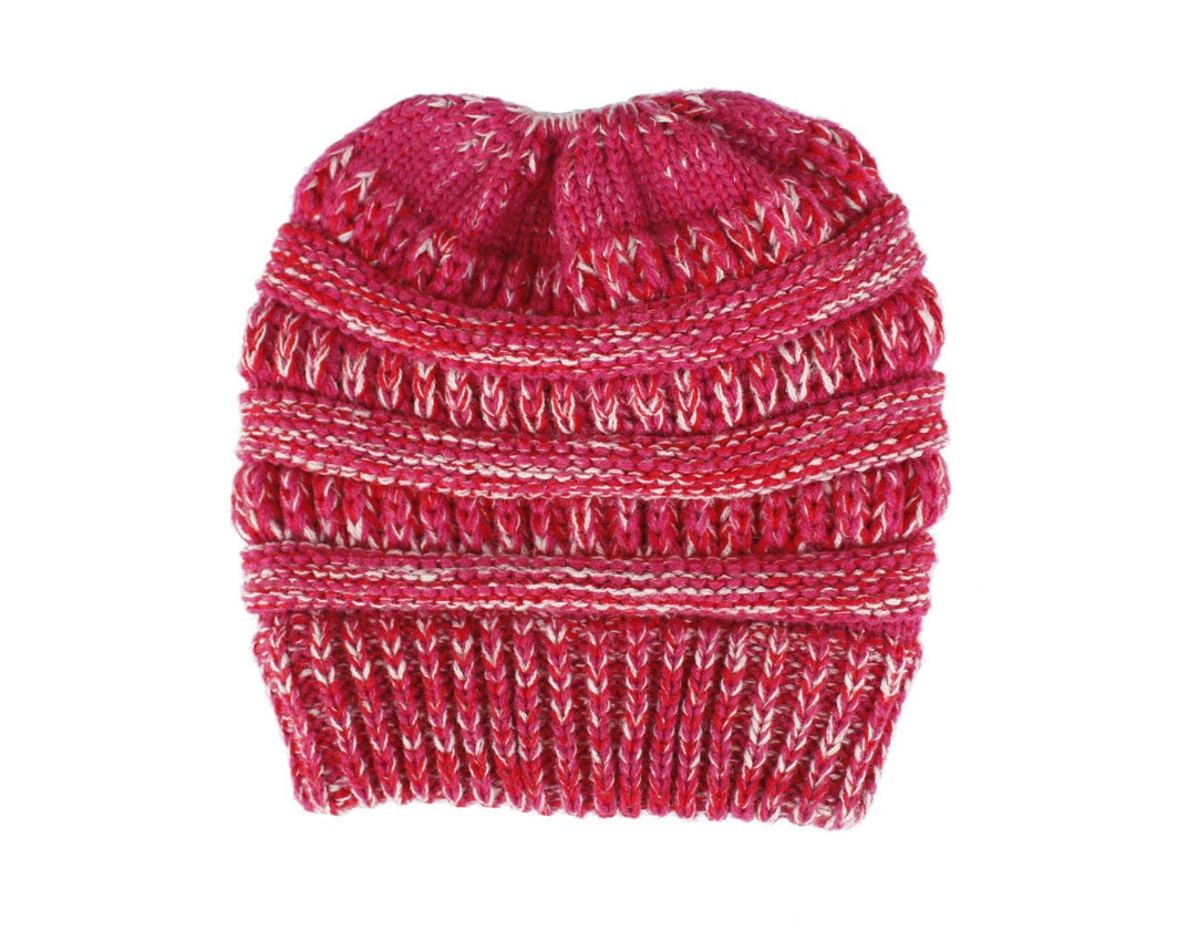 Women's Mixed Color Knitted Wool Hat - Ponytail Beanie