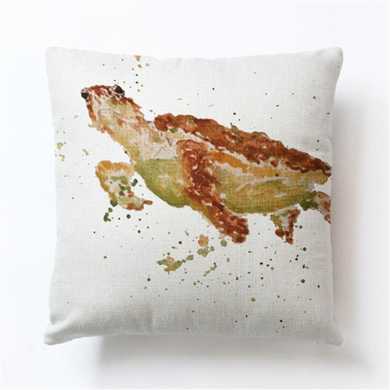 Turtle Print Polyester Cushion Cover - Ocean Theme Decorative Pillow Case for Home