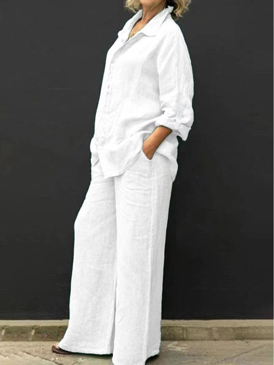 Women's Casual Urban Shirt Set - Long Sleeve Top and Trousers Outfit