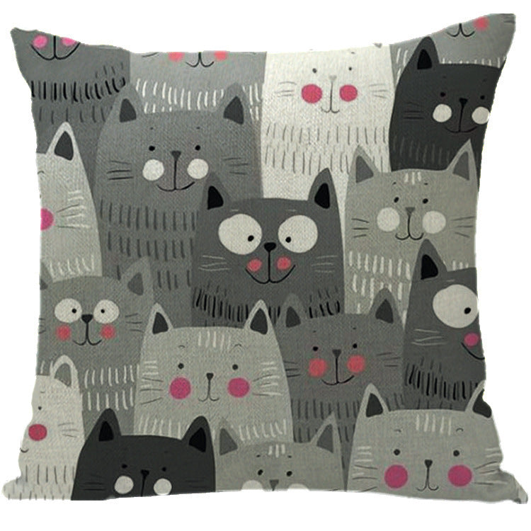 Home Halloween Linen Pillowcase Cat Cushion Cover - Spooky Seasonal Decoration