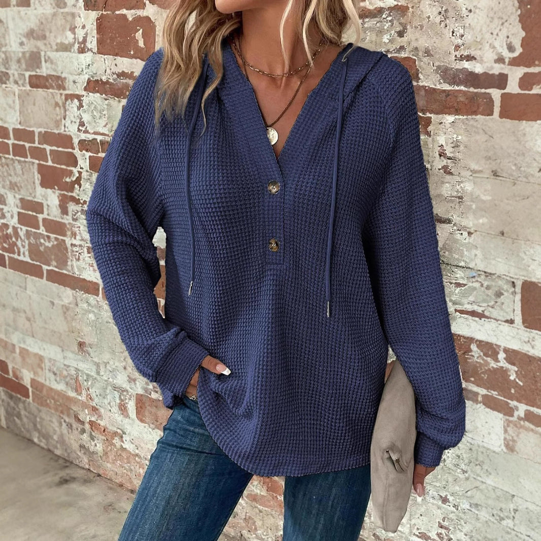 Women's V-Neck Long Sleeve Pullover Sweater - Casual Sports Style