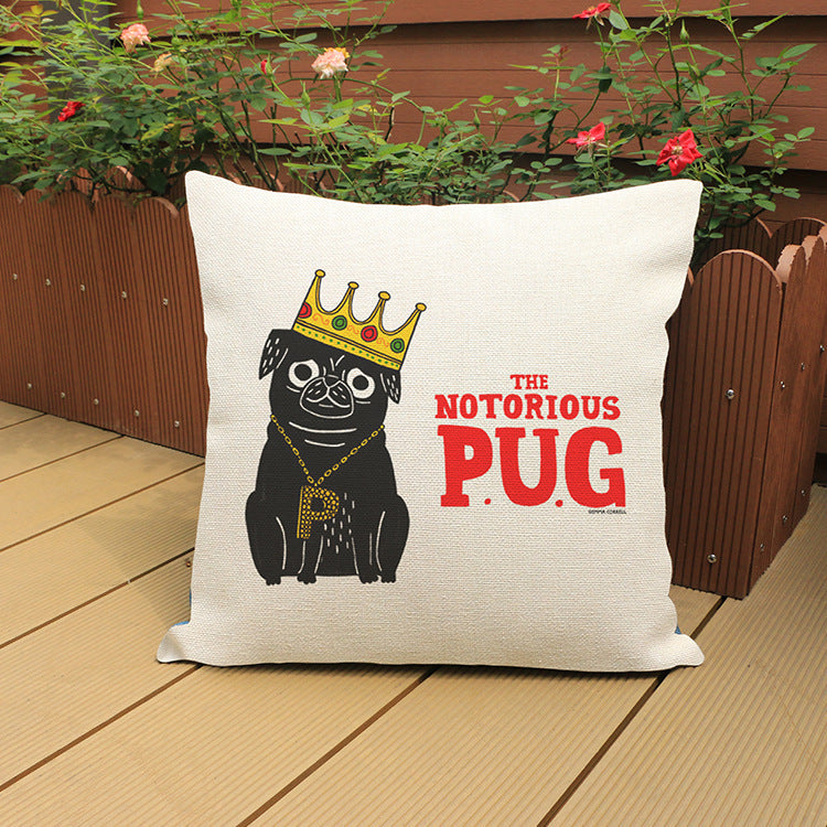 Printed cotton and linen cushion cover